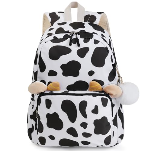Cow-Print-Backpack-for-Girls-Kids-Preschool-Kindergarten-Backpacks-Cute-Toddler-Bookbag-School-Bag-for-Elementary-Back-to-School-with-Plush-Pendant-Decoration Cow Print Backpack for Girls Kids Preschool Kindergarten Backpacks Cute Toddler Bookbag School Bag for Elementary Back to School with Plush Pendant Decoration