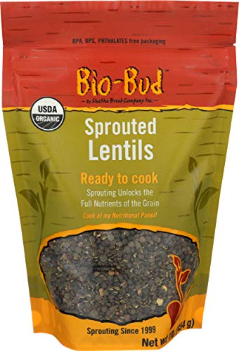 ShaSha Organic Sprouted Bio Bud, Lentils, Ready to Cook, Non GMO, Full Nutrients of the Grain, BPA BPS Phthalates Free package, 1 lb, 16 oz, 454 g
