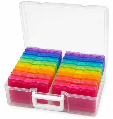 Image of 4E's Novelty 16 Pack Clear Multicolor Photo Box for Crafts, Supplies 4x6 Photo Cases & Photobox, Classroom Storage and Organization Box Plastic Transparent for Scrapbooking Container Organizer