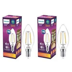 PHILIPS 4-watt Filament Candle LED Bulb | Filament Candle Bulb Home & Decoration|Bulb Base: E14, Color: Warm White|Pack of 2