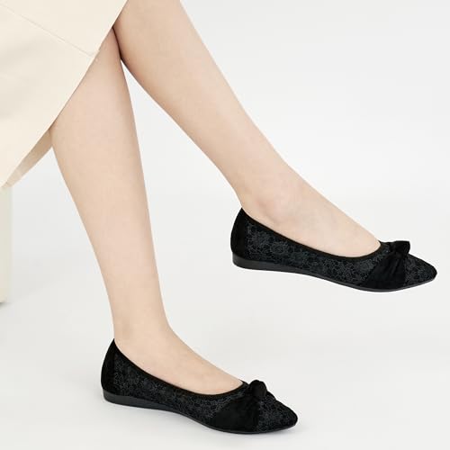 Ablanczoom Dress Shoes for Womens Flats: Dressy Comfortable Pointed Toe Bow Lace Mesh Ballet Flat Wedding Bridal Shoe for Women2