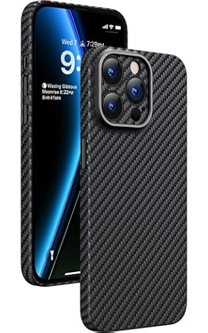 memumi Etui z włókna węglowego do iPhone 15 Pro, 0.5 mm Super cienkie i wytrzymałe włókno węglowe [100% aramid] Etui z ochroną przed upadkiem klasy wojskowej do iPhone 15 Pro- Czarny