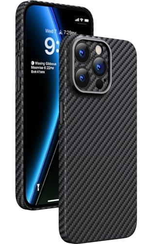 memumi Etui z włókna węglowego do iPhone 15 Pro, 0.5 mm Super cienkie i wytrzymałe włókno węglowe [100% aramid] Etui z ochroną przed upadkiem klasy wojskowej do iPhone 15 Pro- Czarny