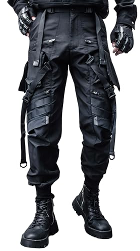 MOKEWEN Men's Streetwear Urban Techwear Ankle Band Casual Cargo Pants with Pockets Jogger