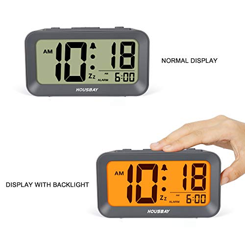 Battery Alarm Clocks for Bedrooms - Large Numbers Simple Setup Good View Angles Two Backlight Choices 12/24 Hour Cool Gray - Thumbnail 6