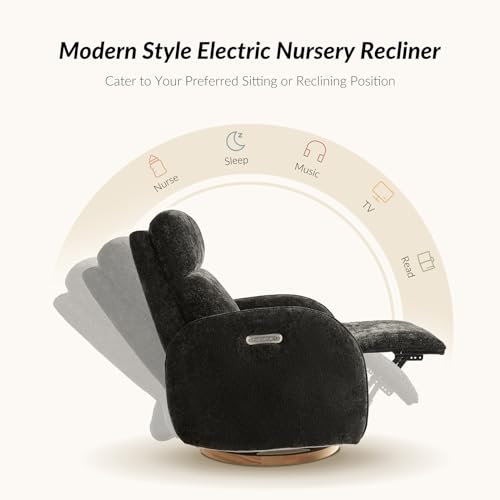 Image of HULALA HOME Glider Recliner Nursery Chair with Adjustable Headrest and Lumbar Support, Modern Power Recliner with USB Port and Nightlight, Swivel Rocker Glider for Nursing Room Bedroom, Black