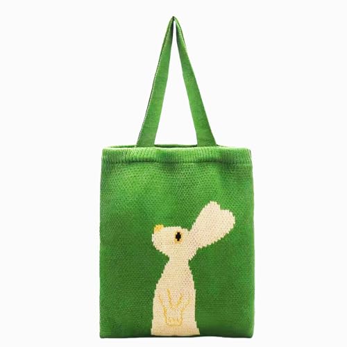 Bolso tote con conejito tejido verde para mujer miniatura 1