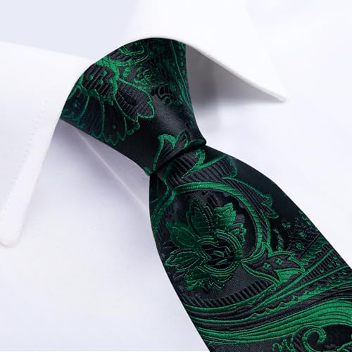 Image of DiBanGu Paisley Ties for Men Silk Necktie and Pocket Square Cufflinks Tie Clip Set Woven Classic Mens Tie for Wedding Party