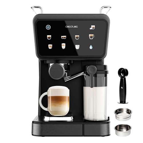 Cecotec Cafeteras Express Semiautomáticas Power Espresso Touch ColdBrew Latte. 1350W, 20 Bares, Frío, Templado o Caliente, Pantalla Táctil, 1.5L Depósito Agua, 500ml Depósito Leche, Doble Brazo