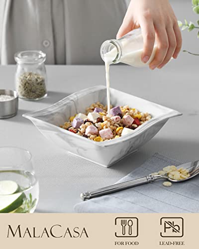 Malacasa Soup Cereal Bowls 30Oz Set Of 4 For Kitchen, Ceramic Square Bowl Set For Cooking, Large Serving Bowls, Marble Grey Bowls For Salad Pasta Dessert, Anti-Chip, Dishwasher Safe, Series Flora #TOP3