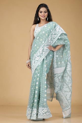 Image of OISHANI SAREE GHOR Women's Traditional Bengal Cotton Silk Soft Jamdani Saree - Beautiful design and Quality - Without Blouse Piece