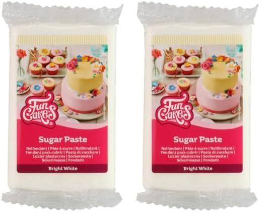 FunCakesSugar Paste Bright White, Easy to Use, Smooth, Flexible, Soft and Pliable, Perfect for Cake Decorating, Halal, Kosher and Gluten Free, 250 g Pack of 2