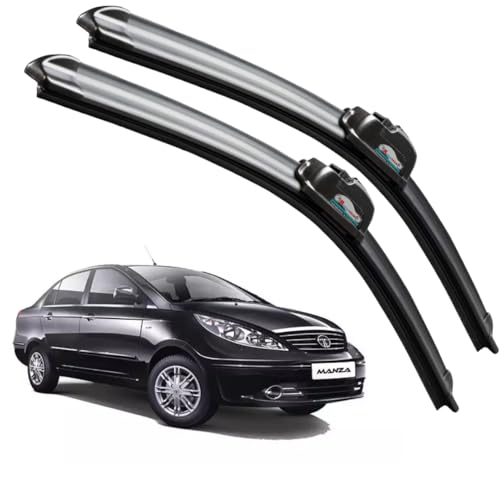 Image of Frameless Rubber Car Wiper Blades Set of 2 Compatible with (TATA Manza (2014-2018) (D-24,P-16))