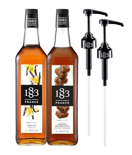 Image of 1883 Vanilla & Salted Caramel Syrups with Pumps (Cafe Variety Pack) for Coffee & Drinks - 1 Liter Glass Bottles (Pack of 2)