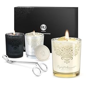 Luxury Scented Candle Gift Set – 3 Crystal Soy & Beeswax Aromatherapy Candle with Snuffer Lid & Wick Trimmer,7oz/each | Floral & Citrus Scents, Candles for Women, candles for home Scented & Relaxation