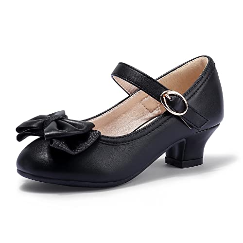Image of PANDNAINJIA Girls Dress Shoes Toddler Heels Mary Jane Pumps | Little Big Kids Low Heel Flower Girl Bow Wedding Party Church Communion Princess Shoes