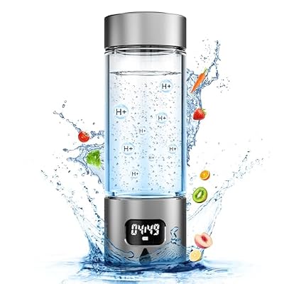 Hydrogen Water Bottle - Portable, Rechargeable, LED Timer, Aluminum and Glass, 5000 PPB Hydrogen in 10 Minutes, 340ml Capacity, for Husband, Friend & Family, for Travel, Sports, Home, Office(Grey)