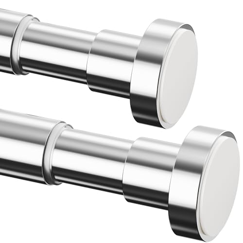 2 Stücke Duschstange ohne Bohren Edelstahl Kleiderstange ohne bohren Einstellbar für Schrank,Badezimmer (85-180cm，φ25mm，Helles Silber）