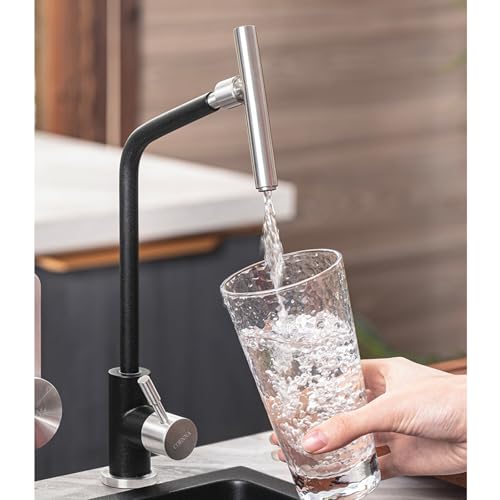 Robinet d'évier de cuisine flexible en acier inoxydable noir pour eau potable
