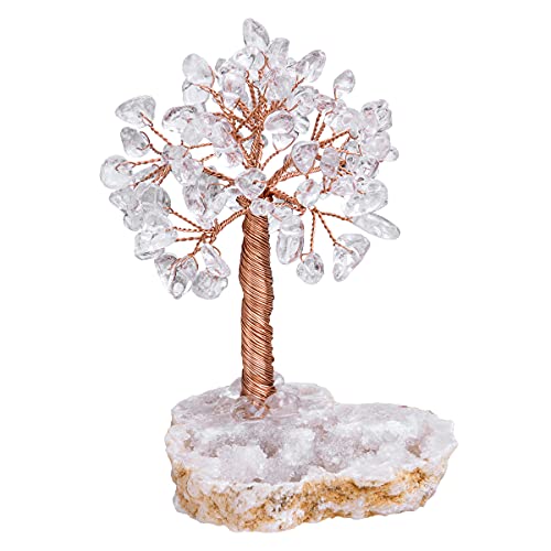 Nupuyai Natural Healing Rock Crystals Tree of Life with Geode Cluster Base