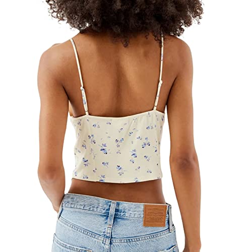 RUEWEY Women's Summer Tie Up Camisole Tops Lace Sleeveless V Neck Irregular Ruffle Bustier Tops Crop Tops4