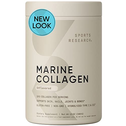 Sports Research Marine Collagen Peptides Powder - Sourced from Wild-Caught Fish, Pescatarian Friendly, Keto Certified & Non-GMO Tested - Easy to Mix in Water or Juice! (34 Servings)