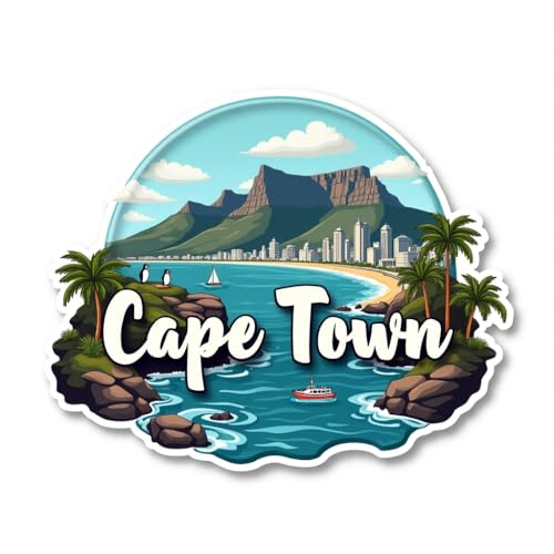 Image of Naxon Cape Town South Africa Theme Souvenir Wooden Fridge Magnet | Table Mountain & Coastal City Design 3x3 Inch Refrigerator Magnet for Kitchen & Home Decor | Travel Gift from Cape Town | Pack of 1