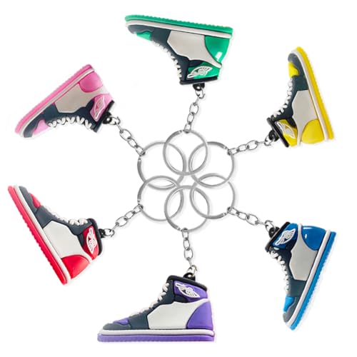 KOQAIIZ 6 Pièces Porte Clés Sneaker, Mini Porte Clés de Basketball Sneaker, Porte Clés de Chaussures Sport, Cadeau Porte Clef Pendentif de Chaussure