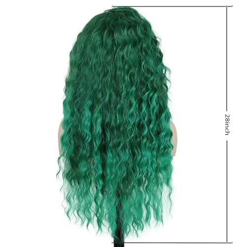 Image of GNIMEGIL 26 Inch Long Curly Wavy Green Wig Natural Ombre Fluffy Synthetic Hair Replacement Wig Thick Hairline ForMermaid Cosplay, St. Patrick's Day, Halloween Costumes And Festive Party