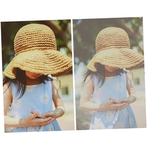 Didiseaon Girls Casual Straw Sun Hat for Boy Girl Beach Vacation Protective Cap Khaki Stylish Bowknot Design Fits for Outdoor Fun4