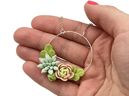 Handmade Succulent Necklace, Flower Pendant...