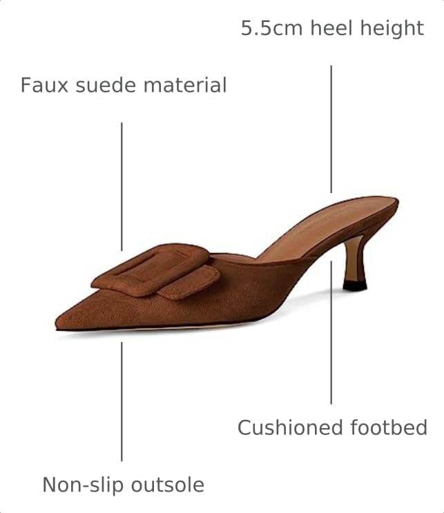 Image of Fericzot Mule Slippers for Women,Slingback Buckle Pumps Pointed Toe Kitten Heels Shoes Slides Backless Dress Sandals
