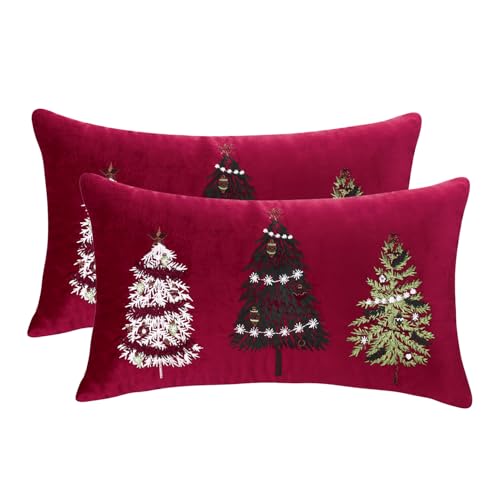 Tosleo 2er Set Weihnachten Kissenbezüge aus Samt 30x50cm Winter Rot...