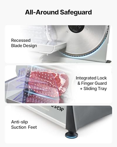 Image of VEVOR Meat Slicer, 7.5 inch 200W Electric Deli Slicer Machine with SUS420 Blade, 0-0.6 inch Adjustable Thickness, ETL Certified Home Food-Slicer for Meat, Ham, Baguett, Steak