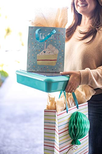 Fancy Panz 2-in-1 Dress Up & Protect Your Foil Pan, Made in USA, Fits 2 size of foil pans. Foil Pan & Serving Spoon Included. Hot or Cold Food. Stackable for easy travel. BPA free (Aqua)