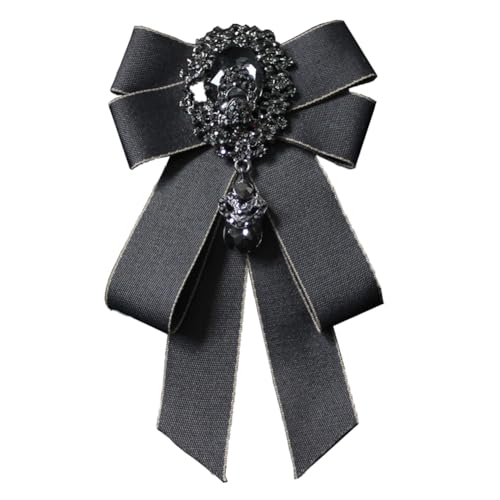 Image of Rhinestone Retro British Style Pre-tied Adjustable Fabric Ribbon Bow Tie for Women Men Uniform Necktie Bownot
