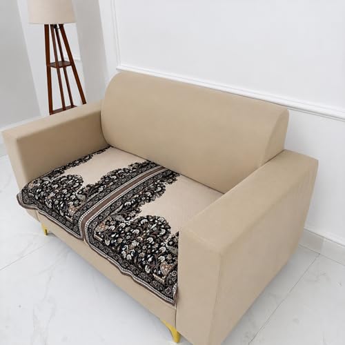 Image of Homerz Premium 'Maharaja Paradise Series' Sofa Cover | Net Fabric Sofa Cover | Washable, Anti-Dust Backed & Wrinkle Resistant Cover (Beige Empress, 2 Seater, Only Seat Cover)