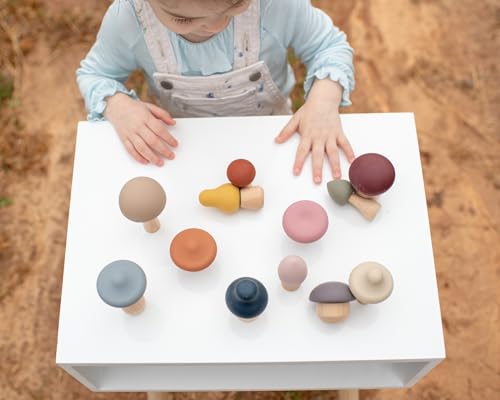 Image of Mushroom Toy Set - Interchangeable Wood & Silicone Montessori Toy for Toddlers - Promotes Imagination, Fine Motor Skills & Developmental Growth in Children