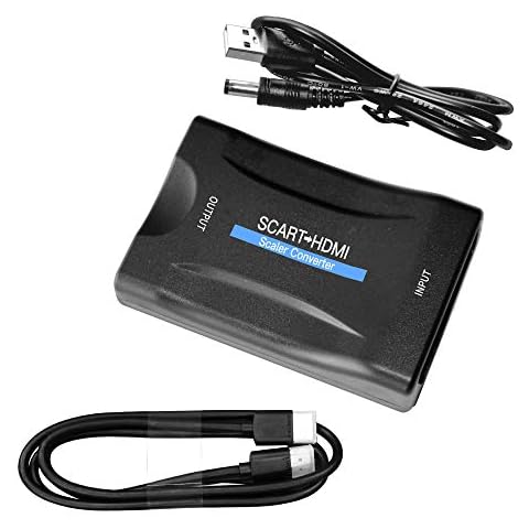 Scart to HDMI Converter with HDMI Cable,KUYiA Full HD 720P/1080P Switch Video Audio Upscale Converter Scart In HDMI Out Adaptor for HDTV Monitor Projector STB VHS Xbox PS3 Sky Blu-ray DVD Player Cover