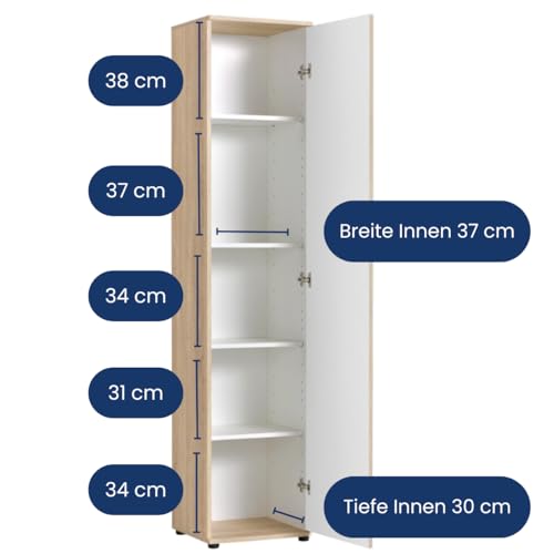 Home Collective Mehrzweckschrank Schmaler Schrank 40 cm mit 1 Tür & 4 Einlegeböden | Universalschrank Haushaltsschrank für Haushalt, Flur, Büro oder Schlafzimmer | 40x35x184 cm (BxTxH) | Sonoma