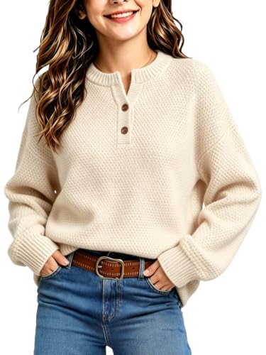 Girls Winter Sweaters 2026 Fashion Teen Tops Henley Kids V...
