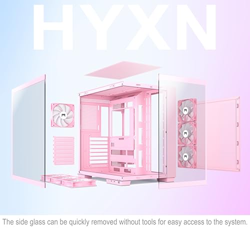 Image of H1 HYXN ATX PC Case - Pre-Installed with 7 PWM ARGB Fans - Dual Cavity Mid-Tower PC Gaming Case - with Type-C - Can Hold up to 3X 360mm Radiator Support simultaneously (Pink, H1)
