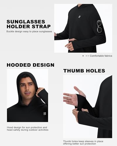 Runhit UPF 50+ Fishing Shirts for Men, Long Sleeve Sun Protection Lightweight Hoodie, UV Hiking Running Rash Guard3