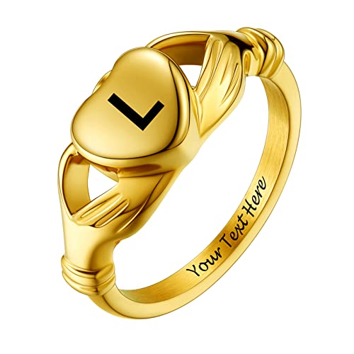 Image of Memorial Keepsake Urn Rings for Ashes Hair for Women Men, Claddagh Heart Ring, Rose Ring, Cremation Jewelry, Black /18K Gold Plated Stainless Steel, Size 6-11, Come with Box