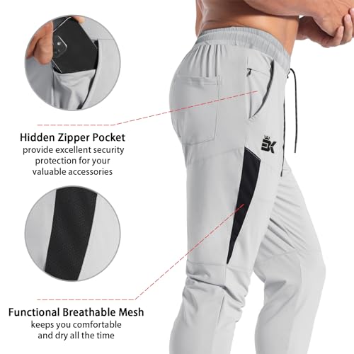 Image of BROKIG Mens Tapered Gym Joggers Pants Workout Sweat Pants | Athletic,Running,Hidden Zipper Pocket,Ankle Zip,Functional Breathable Mesh,Quick Dry,4-Way Stretch,Polyester Spandex Blend