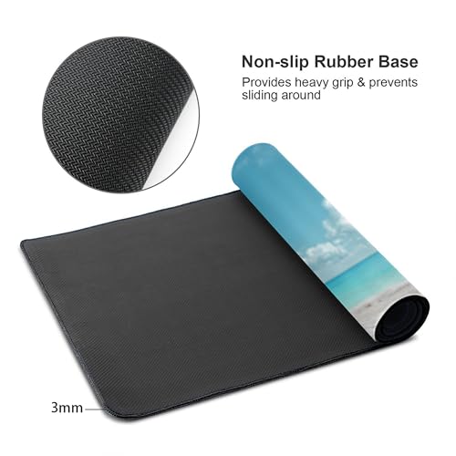 Image of Summer Cat Beach Extended Gaming Mouse Pad, with Stitched Edges Large Mouse Pad Desk Protector, Rubber Base Mousepad Keyboard Mouses Mat for Work Game Office Home- 32 inch X 12 inch Inch,E222