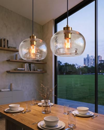 Image of CASAMOTION Glass Pendant Lights, Textured Clear Globe Shade