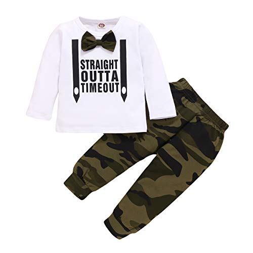 Kids Baby Boy Clothes Letter Printed Tops Sweatsuit Pants Winter Outfits Set Long Sleeve Camouflage Toddler Clothes White 2-3T 2PC