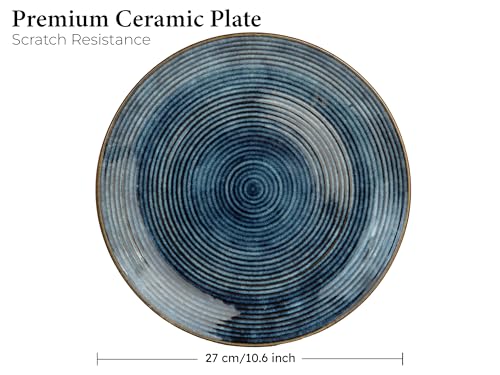 Image of Handcrafted Reactive Glaze Ceramic Dinner Plates, 6 Pieces Serving for 6, Microwave and Dishwasher Safe, Bone-ash Free, Full Plate Set Crockery for Dining and Gifting, Reactive Blue