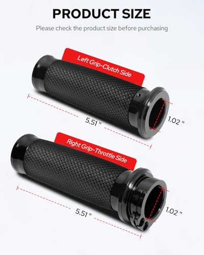 Image of Benlari 1inch Handlebar Grips, Cable Throttle Hand Grips, Non-Slip Rubber Motorcycle Handgrips Fit for Harley Davidson Touring Dyna Softail Sportster 883 1200